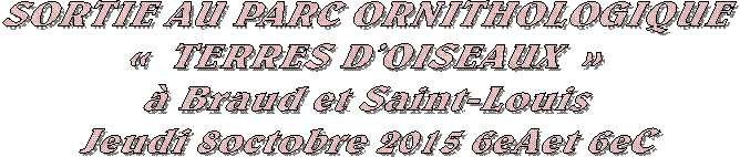 SORTIE AU PARC ORNITHOLOGIQUE 

 TERRES DOISEAUX  
 Braud et Saint-Louis 

Jeudi 1er octobre 2015 6eB et 6eD